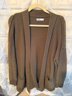 SONOMA Olive Brown Open-Front Knit Cardigan